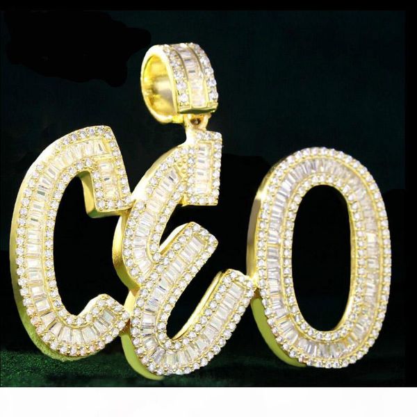 

men's custom name baguette letters pendant necklace ice out cubic zircon gold silver hip hop jewelry with 4mm tennis 20inch