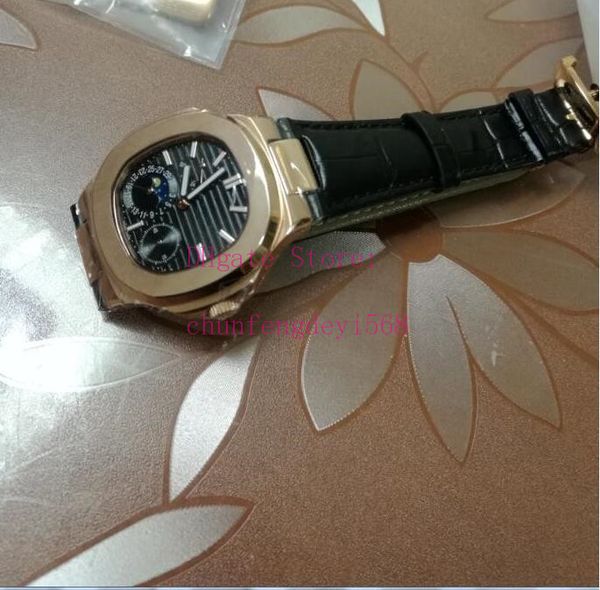 

40mm automatic nautilus 5712r-001 18k rose gold mint complete leather strap automatic fashion men's luxury watches, Slivery;brown