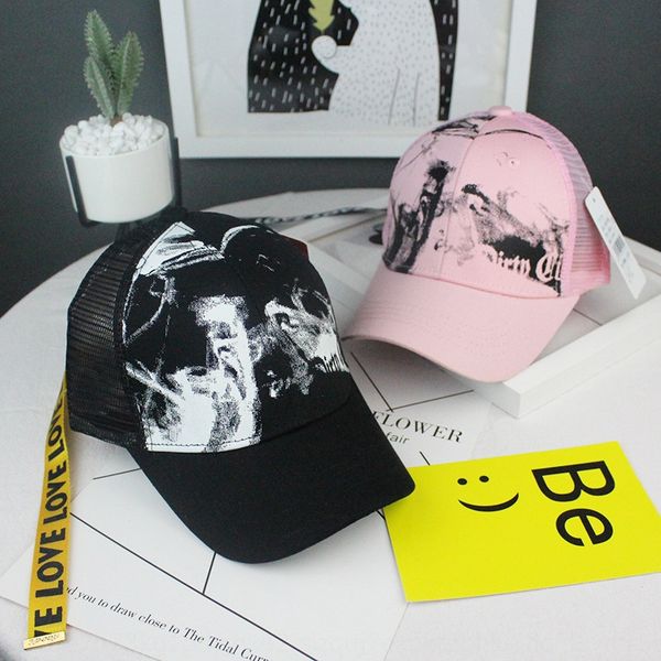 

cool base new grid printed children's net hat fashion ribbon long tail sunscreen baseball cap baseball cap sunscreen hat, Blue;gray