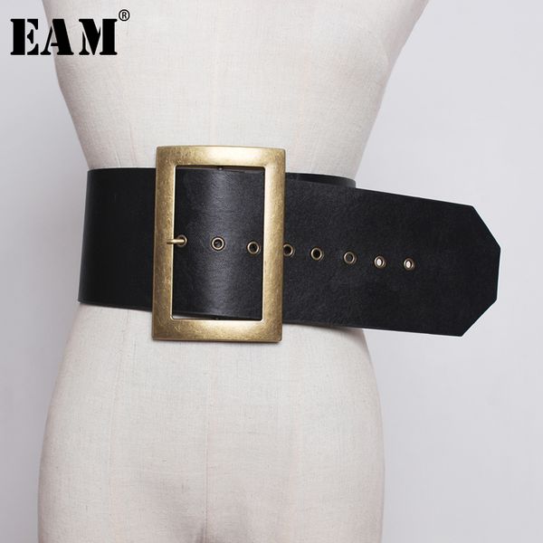 

eam] pu leather black big metal buckle stitch long wide belt personality women new fashion tide all-match spring 2020 1u222, Black;brown