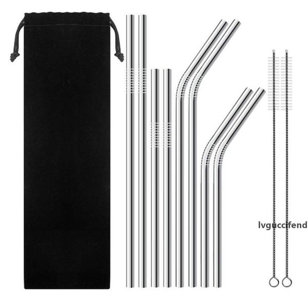 

new 6*215mm 240mm 256mm stainless steel straw and brush reusable bend and straight metal stainless steel straw drinking straws dhl