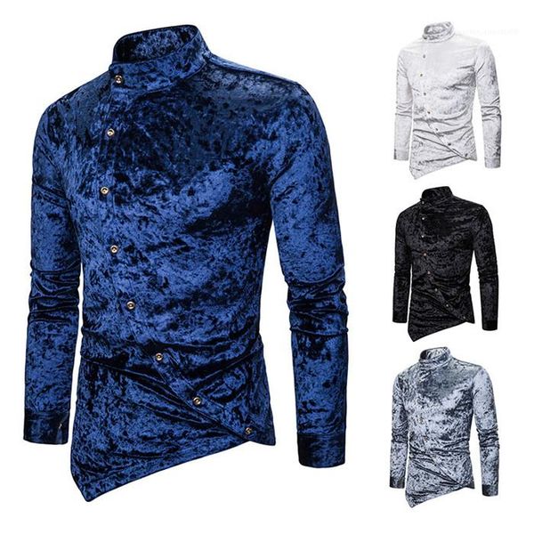

shirt homme fashion clothes mens irregular hem shirt lapel neck long sleeve single breasted slim fit, White;black
