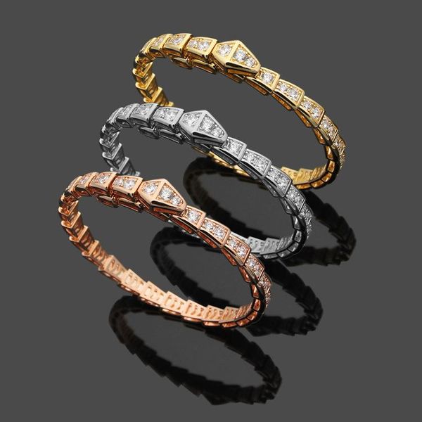 

2020 designer titanium steel jewelry narrow plate snake head full drill bracelet 18 k gold bracelet, Black