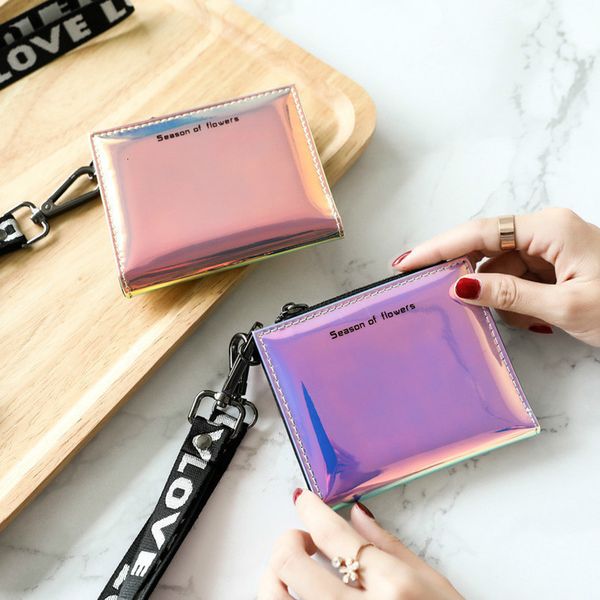 

симпатичные малый кошелек женщины короткие многофункциональные кошельки женские деньги сумка корейских женщин голографическая кошелек коротк, Red;black