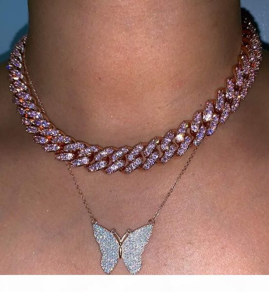

pink girl women jewelry micro pave pink cz miami cuban link chain choker necklace female hip hop jewelry fashion, Silver