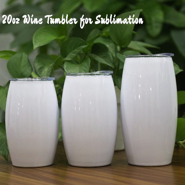 

20oz white wine tumbler for sublimation stainless steel egg shaped mugs lid straw insulated vacuum snowman football bottle cups