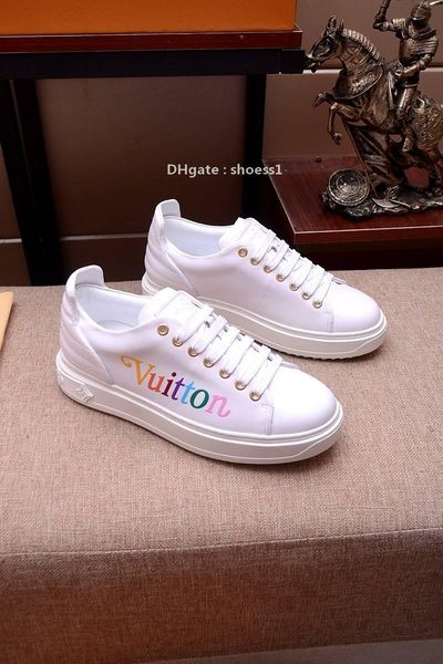 

2021-2020w limited custom leather thick -bottom embroidered low -casual men 's tide shoes ,fashionable lace up sneakers ,size :38, Black
