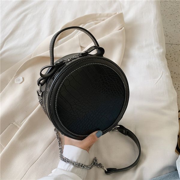 

circular chain crossbody bags for women 2020 new fashion alligator pu leather shoulder messenger bag ladies small handbags black