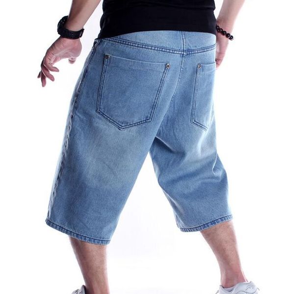 

mens plus size loose baggy denim short men jeans fashion streetwear hip hop long 3/4 capri cargo shorts pocket male blue