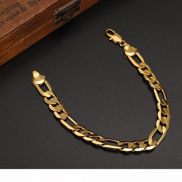 

g mens 24 k solid gold gf 10mm italian figaro link chain bracelet 8 .7 inches jewelry, Black