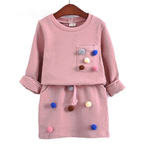 

new fashion toddler baby girls clothes sets 2pcs long sleeve solid with balls sweatshirts +mini skirts sets 1-6y, White