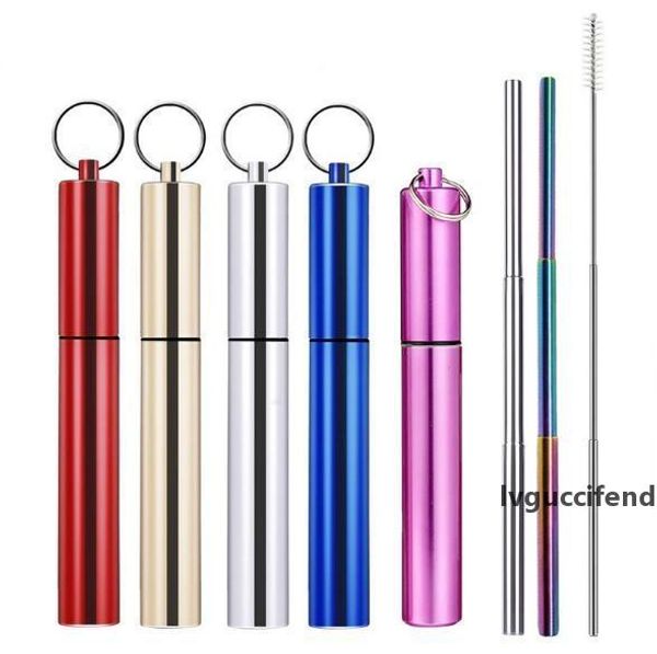 

telescopic metal drinking straw collapsible reusable straw portable stainless steel straw with case and brush for travel outdoor