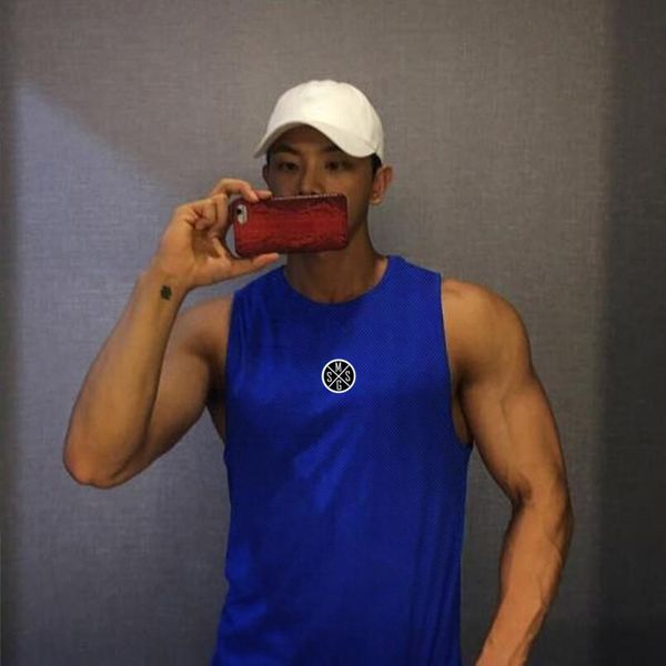 

summer running vest mesh sleeveless shirts tank men fitness mens singlets bodybuilding workout gym vest fitness men, Black;blue