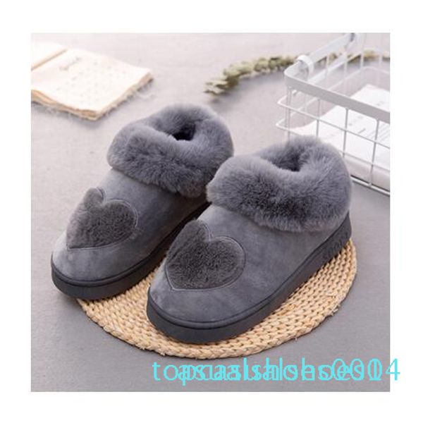 

new arrival heart-shaped cotton women slippers warm plush winter fur slippers soft indoor shoes flat with home slippers c14, Black