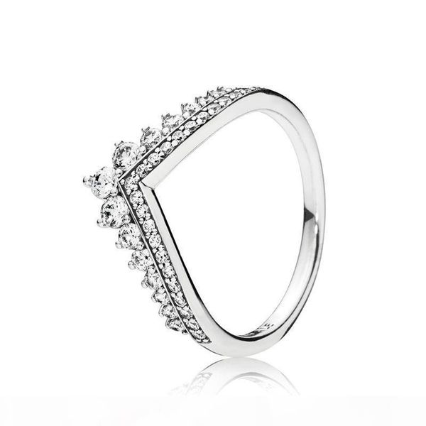

r new princess wish ring original box for pandora 925 sterling silver princess wishbone rings set cz diamond women wedding gift ring, Slivery;golden