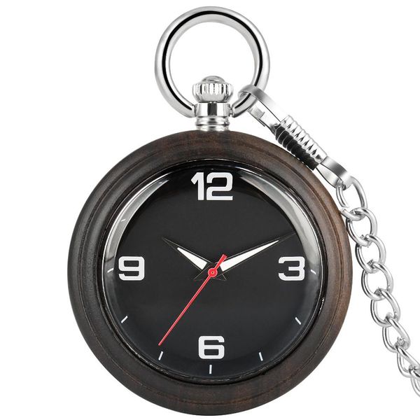 

portable ebony wooden pocket watch men women concise arabic numerals dial pocket watches alloy pendant chain t200502, Slivery;golden