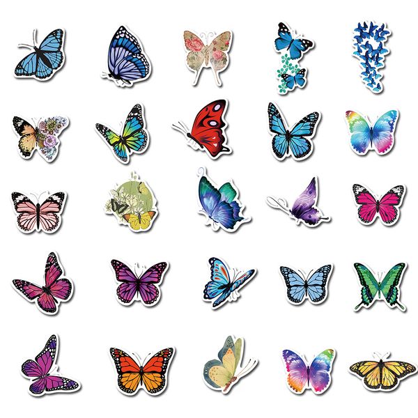 

fedex shipping wholesale 50pcs/pack colorful butterfly stickers car luggage helmet lapskateboard guitar helmet decal kids toys