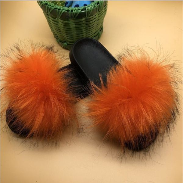 

summer women real fur slippers ladies fur slides female furry sandals girls fluffy flip flops home indoor slides, Black