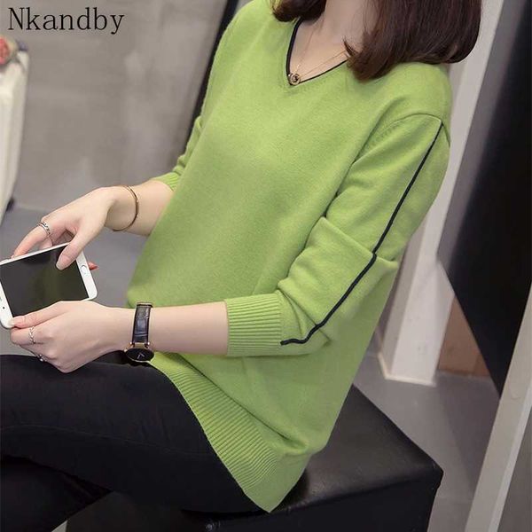 

plus size v neck pullover sweaters women autumn korean fashion long sleeve loose stretch soft knit oversized ladies jumpers, White;black