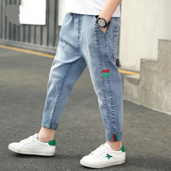 

rew0w summer 2020 new tight jeans tight pants men's jeans korean style medium and large children's thin western style leggings chi, Blue