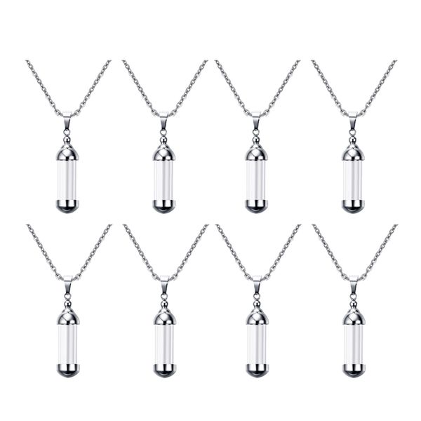 

8pcs steel glass openable container tube urn keepsake memorial necklace, Silver