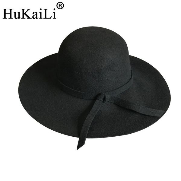 

new style soft women vintage wide brim wool felt bowler fedora hat floppy high-end sun hat women's large shade, Blue;gray