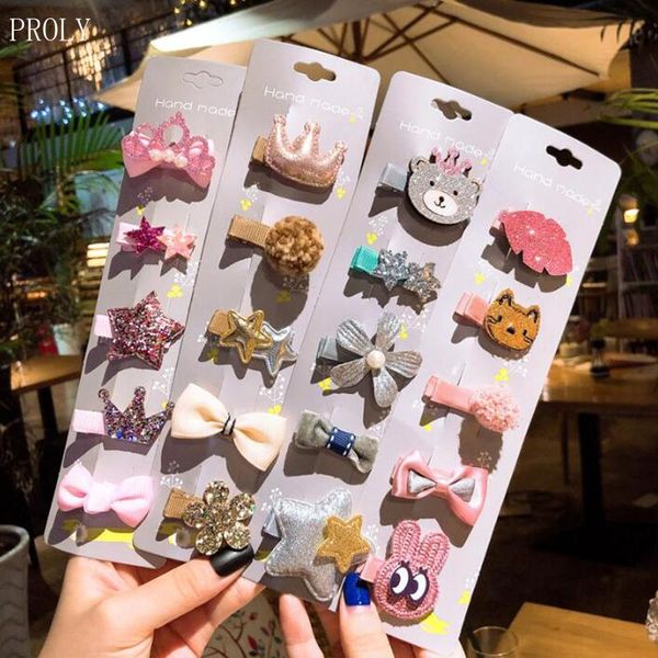 

proly 5/pcs/set cute girls hair clips animal fruit barrette kids fashion hair accessories sweet children hairpin wholesale, Slivery;white