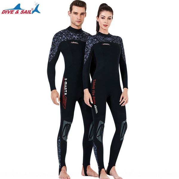 

dive sail warm diving diving women's 1.5mm one-piece warm swimsuit foot-stepping men's sun-proof long-sleeved snorkeling surfing s, Gray;blue
