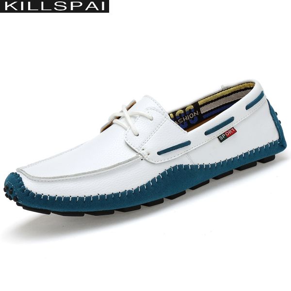 

summer male loafers genuine cow leather moccasins slip-on outdoor walking driving men casual shoes flats comfy footwear size 47, Black