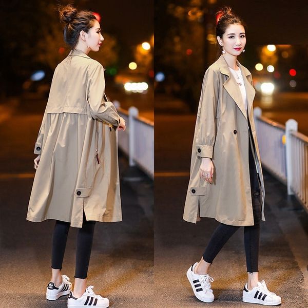 

8p6fi autumn 2019 new women's windbreaker coat coat spring loose korean style casual temperament thin women's mid-length windbreak, Tan;black