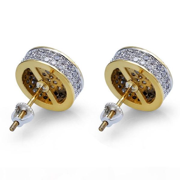 

hip hop screwback stud earrings cylinder shape shining white zircon dangle earrings gold plated vintage geometric jewelry wholesale, Golden;silver