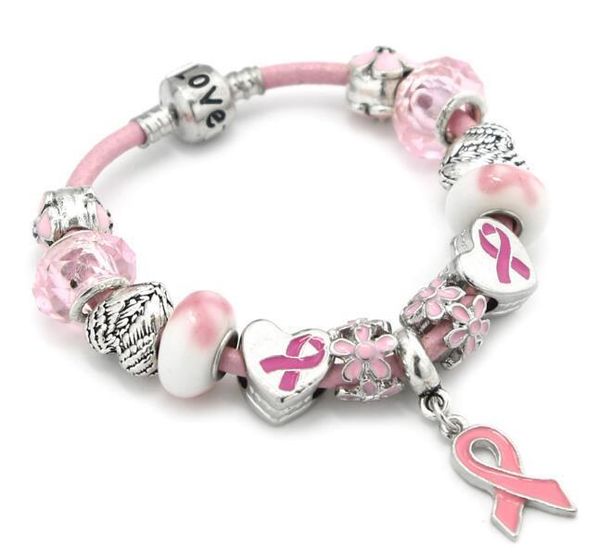 

souvenir gifts for breast cancer pink ribbon bracelet charm bracelet jewelry bracelet accessories diy ing, Golden;silver