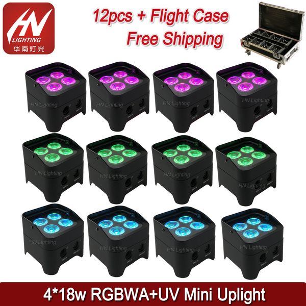 12pcs LED Efeito Luz 4x18W 6in1 RGBAW Bateria UV Mini Mini Sem Fio DJ Uplighting Pro Luzes de Estágio com Capa De Chuva