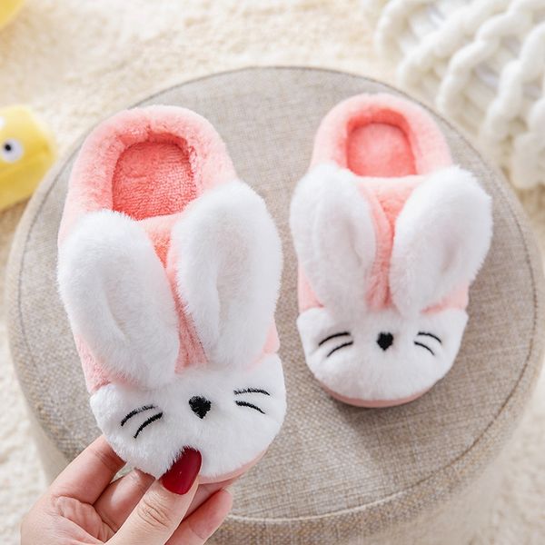 

2019 winter new children' cotton cute cartoon rabbit boys and girls anti-skid warm warm slippers plush slippers winter, Black;grey