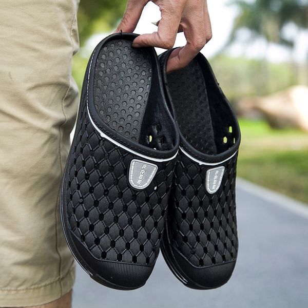 

summer men slippers massage outdoor garden shoes male pool sandals bathroom flip flops beach slippers, Black