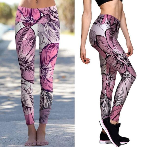 

ins fashion pink floral women yoga leggings seamless hip stretch fitness sports casual high waist yoga pants outdoor sportswear, White;red
