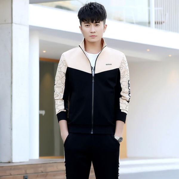 

gym clothing 2021 sportswear men's spring and autumn korean leisure sweater three piece training set, White;black
