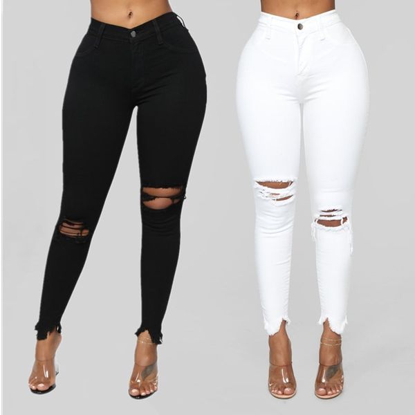 

лето 2020 года, высокомолекулярные отказались от перфорированных джинсов будут популярны в женских новых обтягивающих брюках, Blue