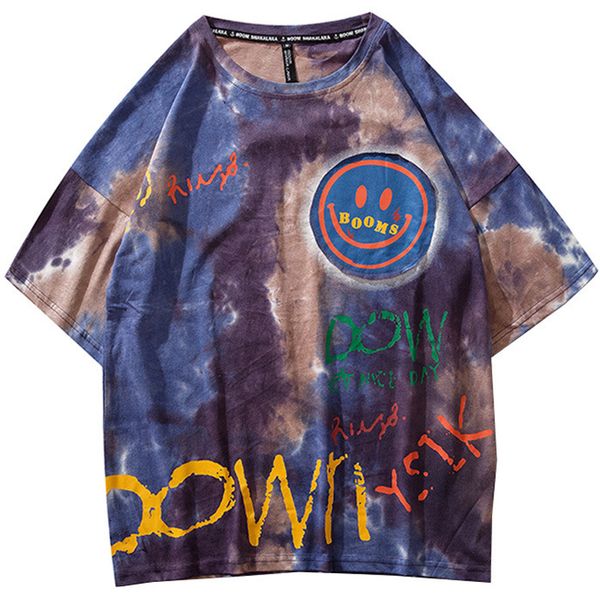

harajuku tie крашение футболка мужчина streetwear урожай печать tshirt 2020 мода лето мужской топы тис хлопок hip hop мужского zc034, White;black