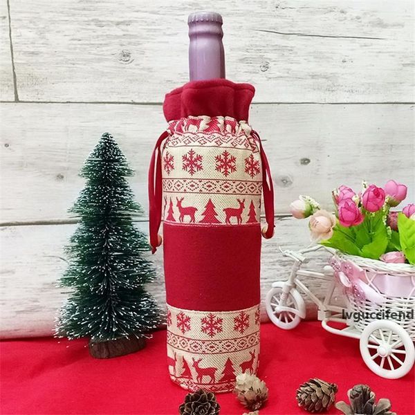 

2018 new christmas red wine bottle cover snowflakes elk wine bottle coat dinner party table decoration