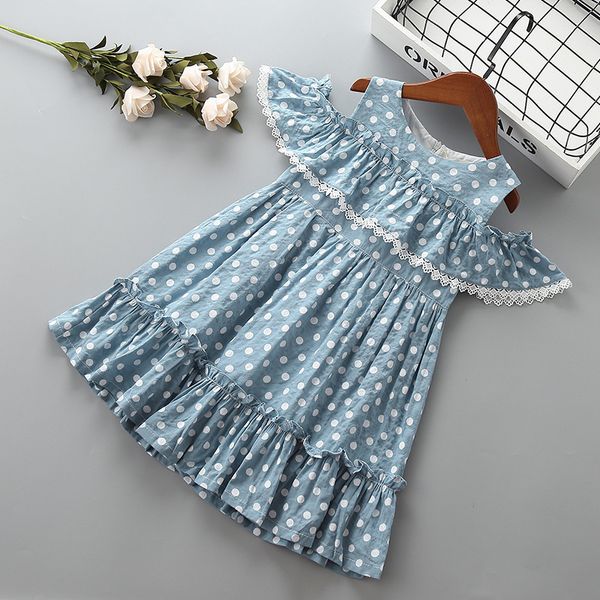 

4-10 years girl dress 2019 new summer fashion lace dot solid ruched kid children girl clothing party princess dress t200709, Red;yellow