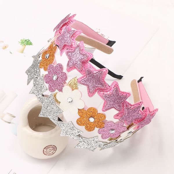 

glitter flower hair bands sweet cherry star head bands for girls kids knot children handmade hair accessories diamond headdress, Slivery;white