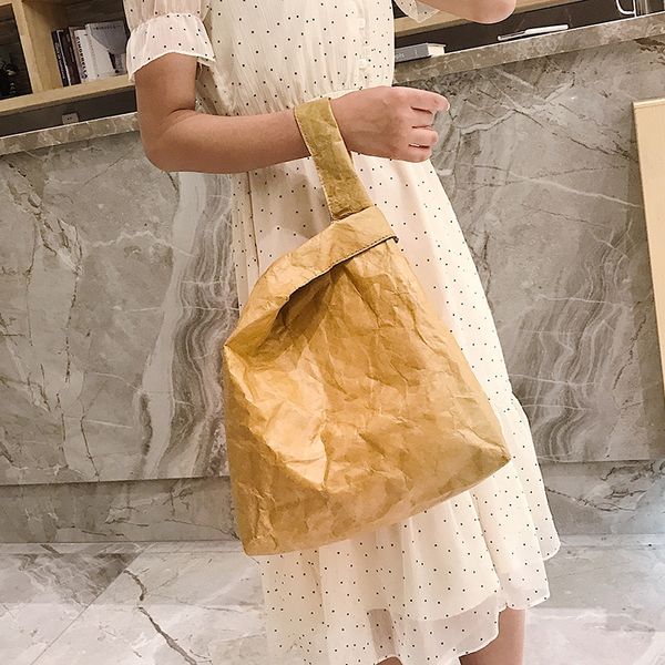 

ljrv8 dupont kraft paper shoulder female korean style washed kraft paper portable shopping bag student environmental protection shopping bag