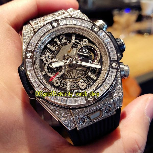 

high-end version 411 diamonds bezel flyback chrono 1242 chronograph automatic mens watch iced out diamond inlay case 1170 satch watches, Slivery;brown