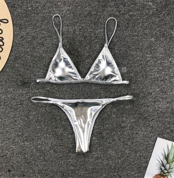 

women micro bikini halter pu leather sequin silver push up padded swimsuit beach bathing suit bikinis brazilian thong swimsuit biquini, White;black