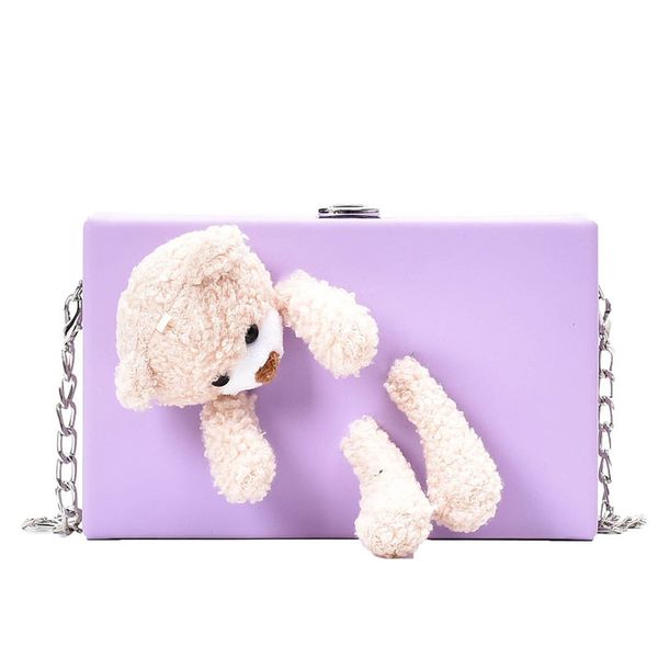

cute fashion cartoon bear pattern box style pu ladies casual clutch bag female chain purse shoulder bag handbag totes bag t200804