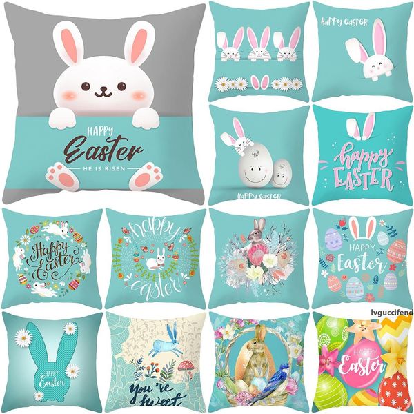 

easter rabbit egg print pillowcase cushion pillow cover easter day flower egg happy easter for home party decor 45*45cm jxw599