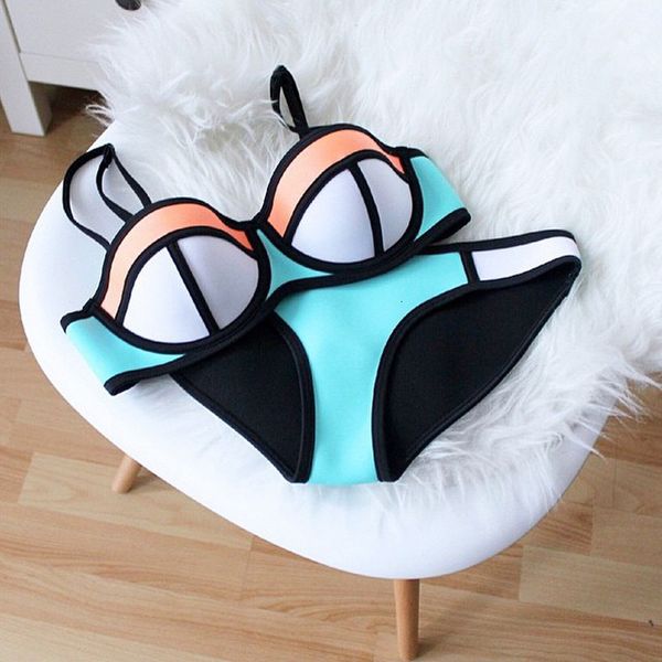 

2020 women bikini push up solid color bikini set neon solid color swimwear underwire swimsuit biquini maillot de bain, White;black