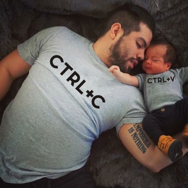 

family matching outfits ctrl+c and ctrl+v printed dad t-shirt baby bodysuit perfect gift for father's day summer cotton clothes 1pc, Blue