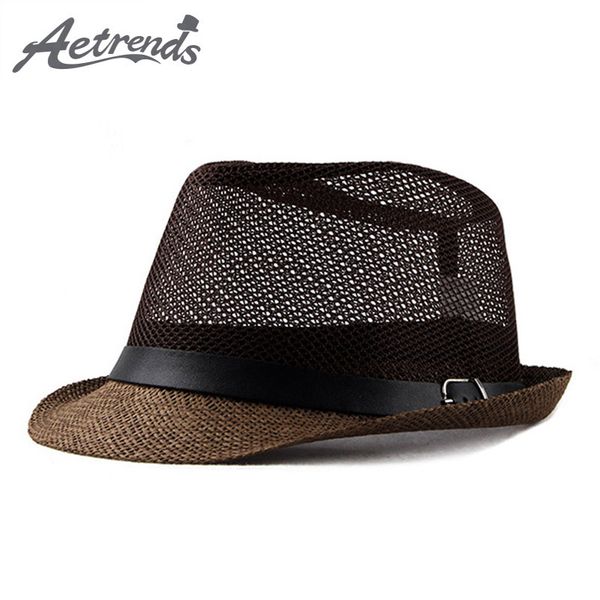 

aetrends] summer jazz cap beach straw caps fedora hats for men fedoras panama hat z-6492, Blue;gray